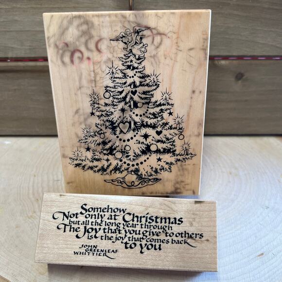 Rubber Stamp Christmas Tree 4.5” & Quote - Picture 1 of 4